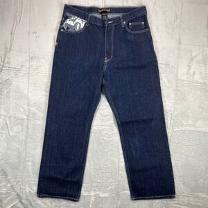 Rare Sacred Cult Mens Graphic Jeans 38x32 Dark Wash Leopard Streetwear Y2K Denim